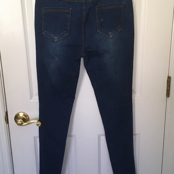 JVINI Pull On Flat Front Blue Denim Ripped Jeans Jegging - Picture 6 of 10